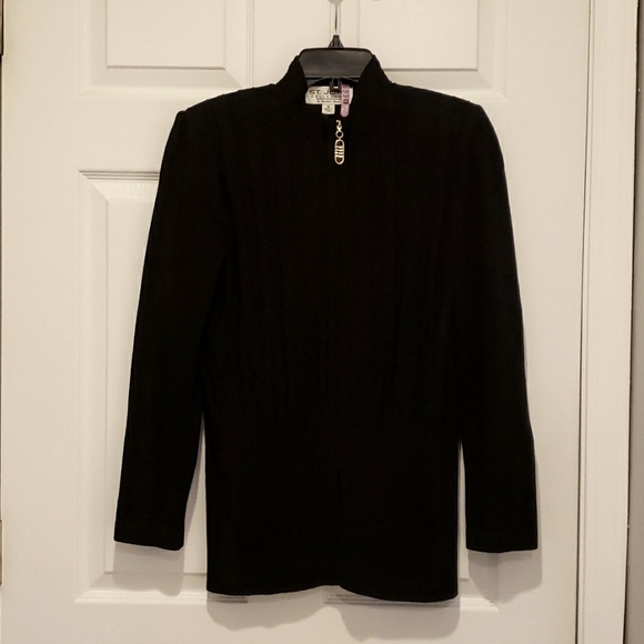 St. John By Marie Gray Black Cardigan Zip Up Jacket Size 4 - Picture 2 of 12
